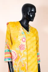 Mustard Color Cotton Embroidered Shirt with Cotton Pant and Cotton Printed Dupatta
