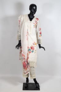 Cream Color Cotton Print with Chikankari Embroidered Shirt with Cotton Pant and Chiffon Printed Dupatta