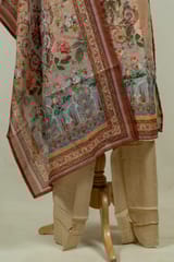 Fawn Colour Chanderi Print with Embroidered Shirt with Bottom and Chanderi Printed Dupatta