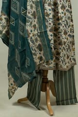 Cream Colour Modal Chanderi Print with Embroidered Shirt with Bottom and Chanderi Printed Dupatta