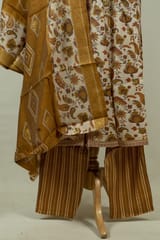 Cream Colour Modal Chanderi Print with Embroidered Shirt with Bottom and Chanderi Printed Dupatta