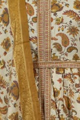 Cream Colour Modal Chanderi Print with Embroidered Shirt with Bottom and Chanderi Printed Dupatta