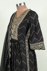 Black Colour Rayon Cotton Embroidered Shirt with Bottom and Chinon Chiffon Embroidered Dupatta
