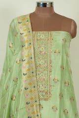 Pista Green Colour Dola Silk Embroidered Shirt with Bottom and Dola Silk Jacquard Dupatta