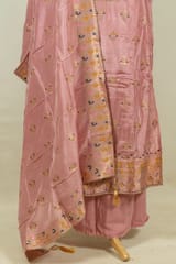Onion Pink Colour Dola Silk Embroidered Shirt with Bottom and Dola Silk Jacquard Dupatta