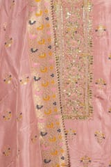 Onion Pink Colour Dola Silk Embroidered Shirt with Bottom and Dola Silk Jacquard Dupatta