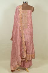 Onion Pink Colour Dola Silk Embroidered Shirt with Bottom and Dola Silk Jacquard Dupatta