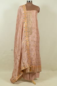 Peach Colour Dola Silk Embroidered Shirt with Bottom and Dola Silk Jacquard Dupatta