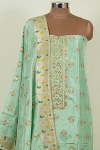 Green Colour Dola Silk Embroidered Shirt with Bottom and Dola Silk Banarsi Dupatta