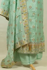 Green Colour Dola Silk Embroidered Shirt with Bottom and Dola Silk Banarsi Dupatta