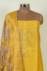 Yellow Colour Chanderi Embroidered Shirt with Bottom and Banarasi Silk Printed Dupatta