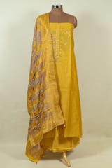 Yellow Colour Chanderi Embroidered Shirt with Bottom and Banarasi Silk Printed Dupatta