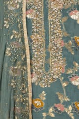 Greyish Green Colour Viscose Organza Embroidered Shirt with Bottom and Chiffon Embroidered Dupatta