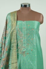 Sea Green Colour Chanderi Embroidered Shirt with Bottom and Banarasi Silk Printed Dupatta
