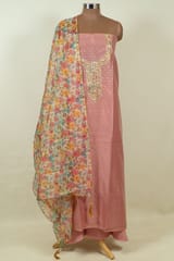 Onion Pink Colour Chanderi Embroidered Shirt with Bottom and Organza Printed Dupatta