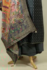 Grey Colour Chanderi Embroidered Shirt with Bottom and Printed Banarasi Silk Dupatta