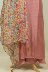 Onion Pink Colour Chanderi Embroidered Shirt with Bottom and Organza Printed Dupatta