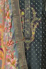Grey Colour Chanderi Embroidered Shirt with Bottom and Printed Banarasi Silk Dupatta
