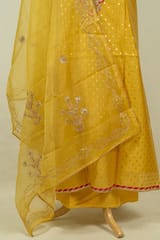 Yellow Colour Chanderi Embroidered Shirt with Bottom and Organza Embroidered Dupatta