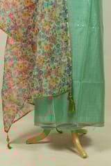 Green Colour Chanderi Embroidered Shirt with Bottom and Organza Printed Dupatta