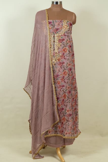 Move Colour Organza Embroidered Shirt with Bottom and Chiffon Embroidered Dupatta