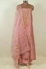 Onion Pink Colour Chanderi Embroidered Shirt with Bottom and Organza Embroidered Dupatta
