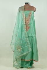 Sea Green Colour Chanderi Embroidered Shirt with Bottom and Organza Embroidered Dupatta