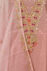 Onion Pink Colour Chanderi Embroidered Shirt with Bottom and Organza Embroidered Dupatta