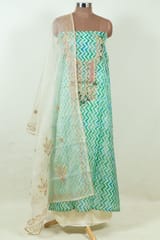 Green Colour Organza Embroidered Shirt with Bottom and Organza Embroidered Dupatta