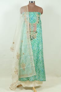 Green Colour Organza Embroidered Shirt with Bottom and Organza Embroidered Dupatta