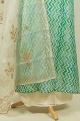Green Colour Organza Embroidered Shirt with Bottom and Organza Embroidered Dupatta