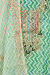 Green Colour Organza Embroidered Shirt with Bottom and Organza Embroidered Dupatta