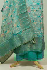 Firozi Colour Banarasi Silk Print with Embroidered Shirt with Bottom and Printed Banarsi Silk Dupatta
