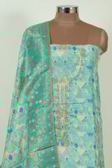 Firozi Colour Banarasi Silk Print with Embroidered Shirt with Bottom and Printed Banarsi Silk Dupatta