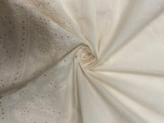 Cream Border Color Floral Cotton Chikan Fabric