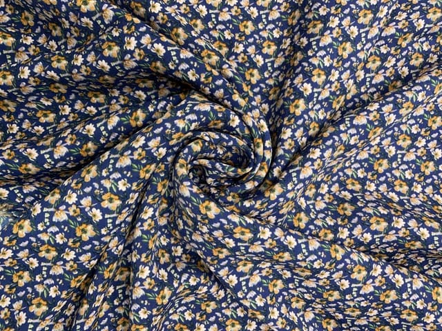 Navy Blue Floral Double Georgette Print Fabric