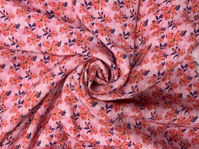 Baby Pink Floral Double Georgette Print Fabric