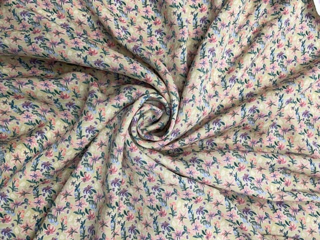 Pista Color Floral Double Georgette Print Fabric
