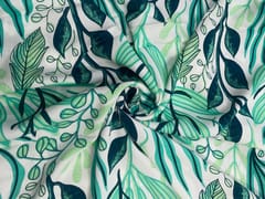 Green White Leaves Double Georgette Fabric