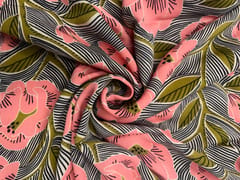 Mehndi Green Pink Floral Double Georgette Print Fabric