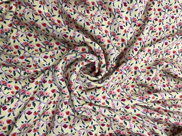 Lemon Floral Double Georgette Print Fabric