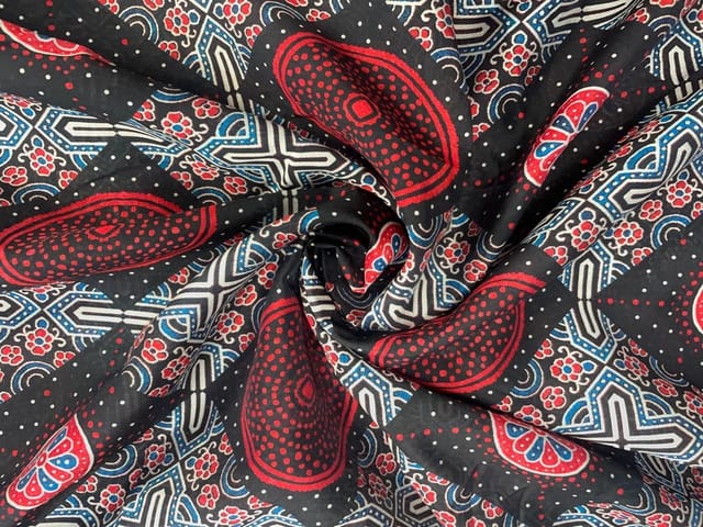 Black Abstract Chanderi Fabric