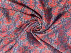 Navy Blue Red Abstract Chanderi Fabric