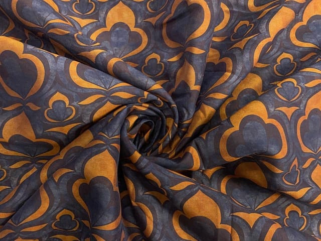 Black Mustard Floral Chanderi Fabric