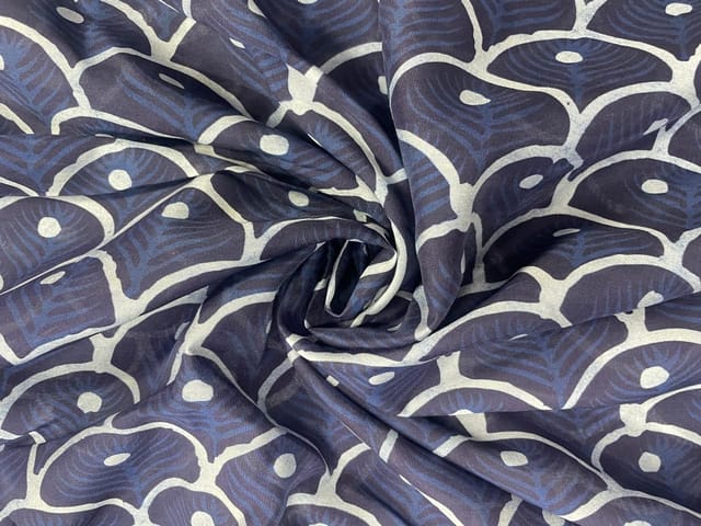 Navy Blue Geometric Chanderi Fabric