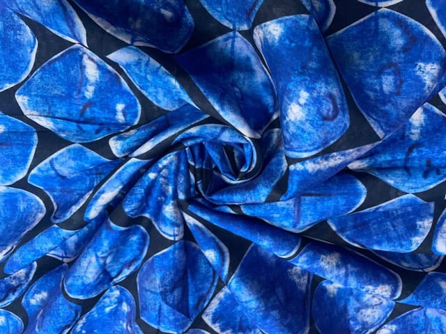 Black Blue Abstract Chanderi Fabric