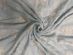 Sky Blue Floral Cotton Embroidery Fabric