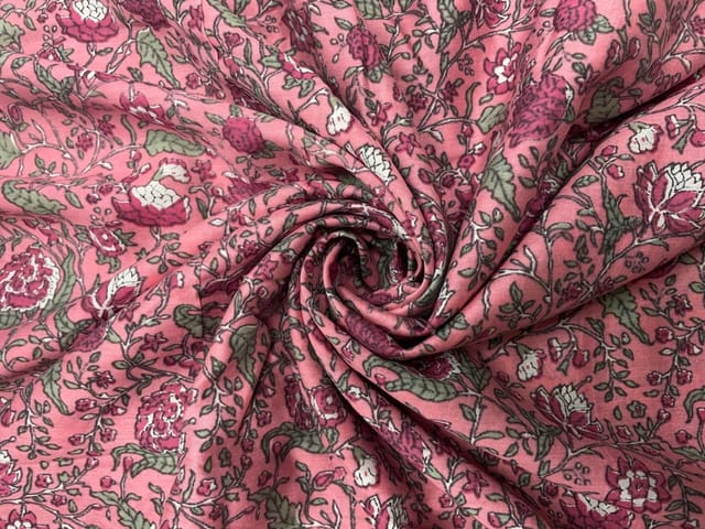Pink Floral Chanderi Fabric
