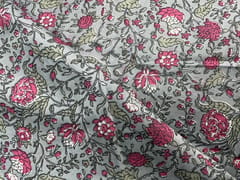 Grey Floral Chanderi Fabric