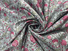 Grey Floral Chanderi Fabric